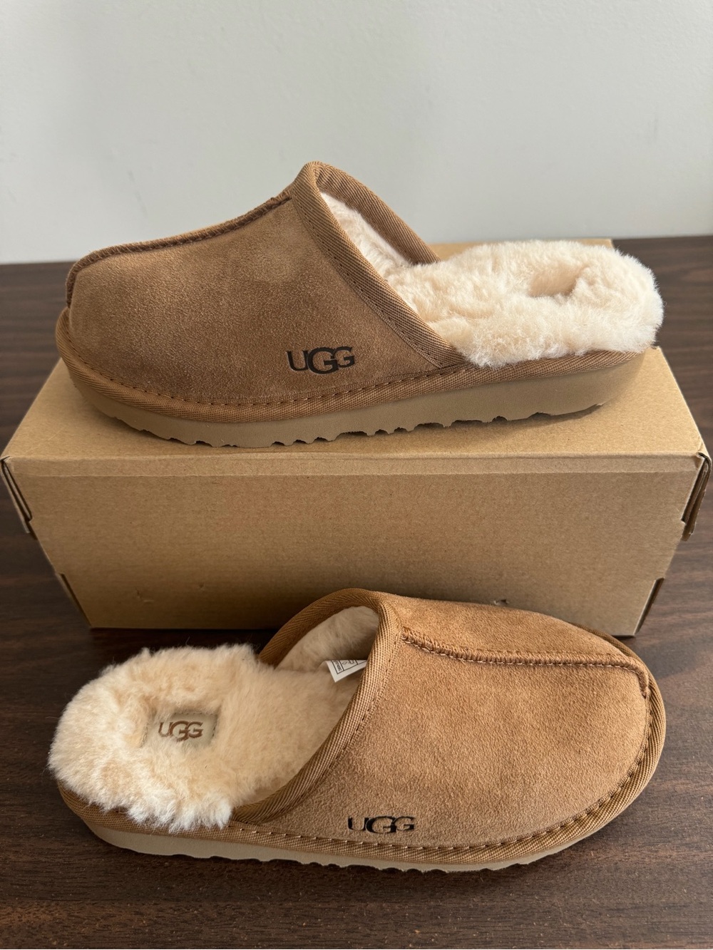 UGG Keegan Chestnut Suede Shearling Slide Slippers Kids Size 12 Cozy Comfort - Picture 7 of 12